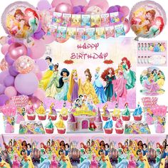 a birthday party with princesses and balloons