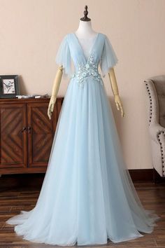 Light Blue Evening Dress, Blue Long Prom Dresses, Blue Evening Dress, Regency Gown, Formal Cocktail Party, Long Formal Gowns, A Line Evening Dress, Prom Dresses 2019, Prom Dress Evening