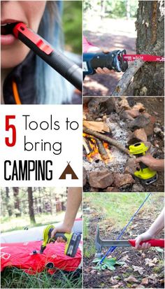 the collage shows different tools to use for camping and how they can help with them