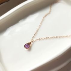 💜 Delicate & dainty Amethyst Necklace with 4mm natural Amethyst and 14K gold-filled, rose gold-filled, and Sterling Silver • Pendant size: 1 cm ✨ Amethyst is an all-around healing and protection stone. It is a natural tranquilizer that helps to relieve stress and strain, alleviates sadness and grief. Amethyst is a soothing and calming stone that helps to dissolve negativity and also provides protection ✨ • Hypoallergenic. You won’t have to worry about allergies from metal such as nickel. • Tiny Delicate Rose Gold Birthstone Necklace For Everyday, Delicate Rose Gold Birthstone Necklace With Delicate Chain, Rose Gold Amethyst Necklace For Gift, Dainty Lavender Birthstone Jewelry, Lavender Dainty Birthstone Jewelry, Dainty Amethyst Birthstone Necklaces, Dainty Amethyst Birthstone Necklace, February Birthstone Necklace, Calming Stones