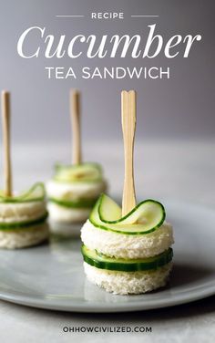 cucumber tea sandwiches on a white plate