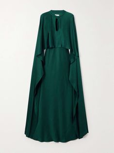 Shop SIMKHAI Amory cape-effect draped satin gown, Explore the latest SIMKHAI women's collection today on NET A PORTER Green Cape Dress, Profile Hijab, Desert Witch, Dress With Cape, Cape Gown, Women Dresses Classy, Modest Dresses Casual, Modesty Fashion, Keyhole Neckline