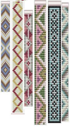 four different designs of bracelets made from cross - stitching materials, each in different colors