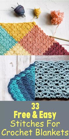 three crochet blankets with text overlay that says 3 free and easy stitches for crochet blankets