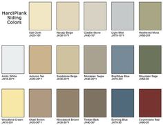 the color chart for hardplan siding colors, including beiges and browns