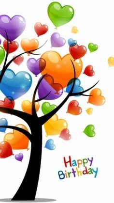 a tree filled with lots of heart shaped balloons