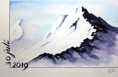 a watercolor painting of a mountain with the year 2009 written in black and white