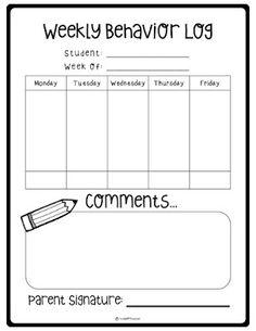 a printable weekly behavior log for students