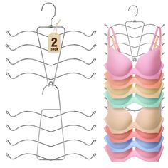 two bras hangers with different colors and sizes on each one, next to an image of the same bra