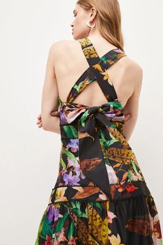 Dark Tropical Cotton Voile Tiered Maxi Dress | Karen Millen Tropical Floral Print Maxi Dress For Garden Party, Tropical Maxi Length Dress With Floral Print, Tropical Maxi Dress With Vibrant Print For Garden Party, Tropical Floral Maxi Dress For Garden Party, Spring Sleeveless Maxi Dress With Bold Print, Sleeveless Maxi Dress With Bold Print For Spring, Spring Tropical Style Maxi Dress, Tropical Multicolor Maxi Dress For Garden Party, Tropical Floral Print Maxi Dress For Spring