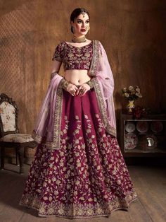 Maroon Sequins Raw Silk Bridal Lehenga Choli With Pink Dupatta Maroon Lehenga, Heavy Lehenga, Raw Silk Lehenga, Bollywood Lehenga, Designer Bridal Lehenga, Lehenga Style, Lehenga Choli Online, Red Lehenga, Indian Lehenga