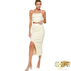 MIDI Skirt with Side slit Thick Knit Ribbed fabric Cream Color Very Stretchy 100% Cotton 90s Midi Skirt, Aline Midi Skirt, White Linen Skirt, Fitted Midi Skirt, Asymmetrical Midi Skirt, Ribbed Skirt, Tulle Midi Skirt, Wrap Maxi Skirt, Leather Midi Skirt