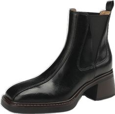 Versatile Square Toe Leather Chelsea Boots - Black Plush / 39