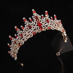 New Golden Bride Crown Princess Headwear Birthday Red Rhinestone Headband Wedding Hair Jewelry Headband Wedding Hair, Vintage Headpiece, Wedding Hair Jewelry, Wedding Hair Headband, Bride Crown, Headband Wedding, Bridal Hair Jewelry, Rhinestone Headband, Hair Jewelry Wedding