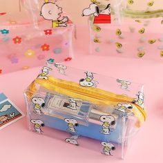 Kawaii Clear Transparent Pencil Pouch | A Lot Mall Stationary Pouch, Snoopy Pattern, Paper Folder, Kawaii Pens, Watercolor Greeting Cards, Pastel Pencils, Pencil Eraser, Stationery Organization, Kawaii Stationery