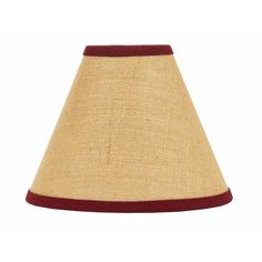 a lampshade with a red trim on the bottom and beige fabric around it