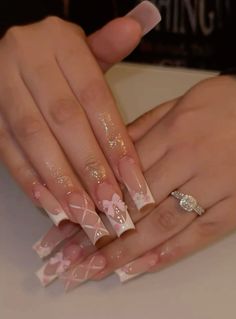 Quince Nails, Quinceanera Nails, Grunge Nails, Classy Acrylic Nails, Short Square Acrylic Nails, Pretty Gel Nails, Acrylic Nails Coffin Pink