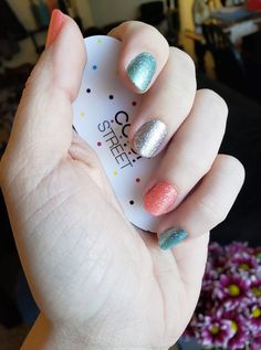 Mint to be (retired), Tinseltown, You’re Corally Invited. Could use I’ve Dot a Feeling or another pastel shade easily. This is super cute for Easter or a gender reveal party. #colorstreet #easternails #genderreveal #pastelnails #diynails #coral #mintnails Mint Nails, Super Cute Nails, Nail Beauty, Easter Nails, Pastel Nails