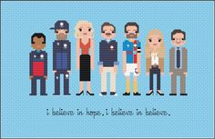 a cross stitch pattern with people standing together