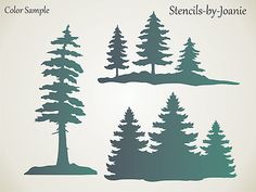 the silhouettes of trees are shown in three different styles and colors, each with their own name