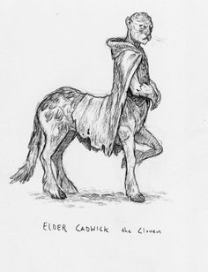 a black and white drawing of a man on a horse with the words elder cawnick alum