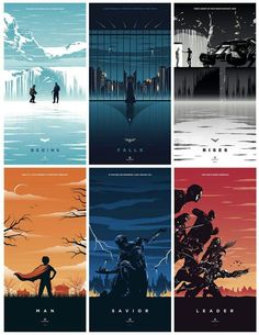 four different movie posters with the same character in each one's colors and font