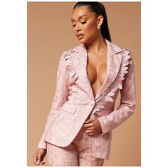 Available In Black And Rose. Embroidered Blazer 3d Applique Long Sleeve W/ Shoulder Pads Lapel Collar Front Button Closure Front Pockets Non Stretch Shell: 100% Nylon Lining; 95% Polyester 5% Spandex Imported Fitted Party Outerwear With Floral Embroidery, Fitted Floral Embroidered Outerwear For Party, Fitted Floral Embroidered Party Outerwear, Chic Long Sleeve Embroidered Blazer, Chic Long Sleeve Blazer With Floral Embroidery, Chic Fitted Outerwear With Floral Embroidery, Spring Party Outerwear With Floral Embroidery, Spring Embroidered Blazer, Spring Party Embroidered Outerwear