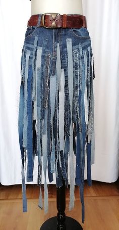 Boho Extravagant Jeans Skirt Stripes Hight Waist Avand Garde Skirt Reworked Asymmetrical Denim Skirt With Fringles Festival Skirt Streetwear - Etsy Avant Garde Skirt, Diy Denim Skirt, Denim Diy Clothes, Festival Skirt, Skirt Streetwear, Boho Jeans, Festival Skirts, Diy Skirt, Denim Ideas