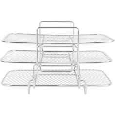 three tiered metal rack with four trays