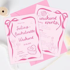 two pink wedding cards on top of each other