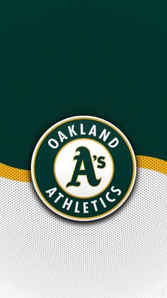 the oakland athletics logo is shown in green and yellow stripes on a white jersey background