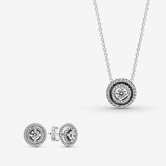 Something New Set | Sterling silver | Pandora US Women Angel, Pandora Necklace, Angel Earrings, Halo Earrings Studs, Pandora Jewelry, New Set, Love Flowers, Necklace For Women, Jewelry Party