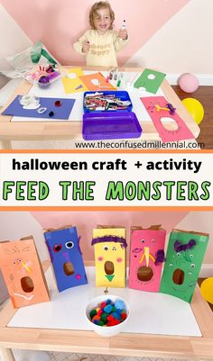 Toddler Color Learning, Nanny Activities, Feed The Monster, Halloween Activities For Toddlers, Halloween Craft Activities, Monster Activities, Monster Craft, Activity For Toddlers, Montessori Art