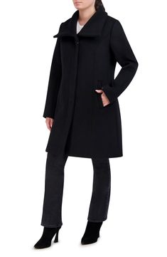 A showy collar and shapely seaming animate a wool-kissed coat that you'll reach for regularly. 36" length Front button closure Spread collar Front welt pockets Lined 65% polyester, 30% wool, 5% unidentified fibers Dry clean Imported Structured Wool Outerwear, Fitted Wool Coat With Stand Collar For Fall, Elegant Cold Weather Outerwear With Pockets, Structured Single Breasted Outerwear For Winter, Structured Single Breasted Winter Outerwear, Single-breasted Structured Outerwear, Structured Single-breasted Winter Outerwear, Classic Structured Black Outerwear, Black Wool Outerwear For Career