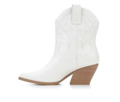 These fashion cowgirl ankle boots with western heel and long wearing sole can fit well with various outfits. It's design shows off an exceptional western fashion style that gives you that genuine cowgirl aura. Faux leather, Stitch detailing, Pointed toe, Pull tab for easy entry, Western styling | Women's Soda Blazing-S Western Boot in White Size 6 Cowgirl Ankle Boots, Fashion Cowgirl, Western Boot, Pull Tab, Design Show, Western Boots, Western Fashion, Aura, Ankle Boots