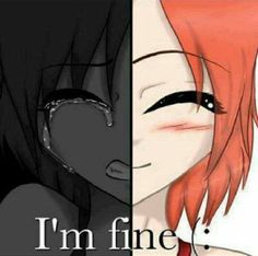 two different anime characters with the words i'm fine on them