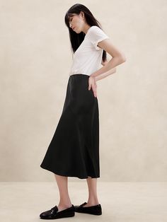 Midi Slip Skirt | Banana Republic Factory Midi Skirt Minimal, Fitted Bias Cut Skirt, Sleek Lined Skirt For Summer, Sleek Bias-cut Relaxed Skirt, Sleek Bias Cut Relaxed Skirt, Versatile Fitted Asymmetrical Skirt, Chic Bias Cut Skirt With Relaxed Fit, Chic Bias Cut Midi Skirt, Chic Bias Cut Relaxed Skirt