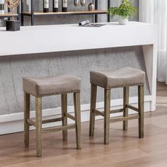 two stools sitting in front of a counter