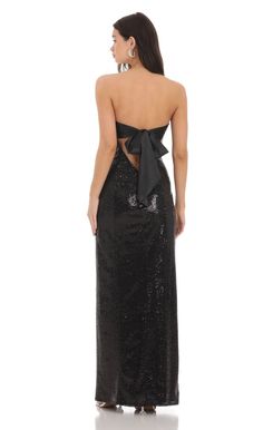 Sequin Satin Back Tie Maxi Dress in Black | LUCY IN THE SKY Black Christmas Dress, Sparkly Long Dress, Nye Dresses, Nyc Fits, Black Sparkly Dress, Black And Silver Dress, Nye Dress, Tie Maxi Dress, Lucy In The Sky