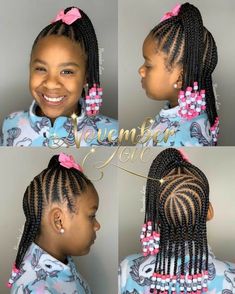 Kids Braids With Beads, School Braids, Black Kids Braids Hairstyles, Braided Updos, Braided Prom Hair, Kids' Braids