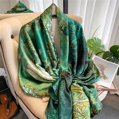 90 *180cm Luxury Brand Satin Silk Scarf Women Fashion Shawl Pashmina Hijab Foulard Designer Print Professional Accessories, Hair Scarves, Beach Scarf, Designer Scarf, Scarf Women Fashion, Designer Scarves, Fashion Pattern, Spring And Autumn, Casual Look