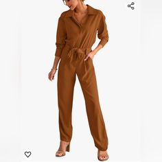 Elegant Long Sleeve Jumpsuits For Women / Fall Jumpsuits 2023 / Wide Leg Pant Romper Jumpsuits / Pants Romper For Women / V Neck Rompers For Women / Dressy Jumpsuits For Women / Cocktail Jumpsuits For Women Evening / With Sides Pockets / Lapel Collar / High Waist / Button Zip Closure / Solid Color . Size Large Fall Workwear Solid Color Jumpsuits And Rompers, Fall Workwear Jumpsuits And Rompers In Solid Color, Fall Office Jumpsuits And Rompers With Pockets, Brown Jumpsuits And Rompers For Work In Fall, Brown Jumpsuits And Rompers For Fall Workwear, Brown Jumpsuits And Rompers For Spring Workwear, Trendy Solid Color Jumpsuit For Workwear, Trendy Brown Jumpsuits And Rompers For Work, Jumpsuits 2023