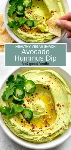 healthy vegan snack with avocado hummus dip