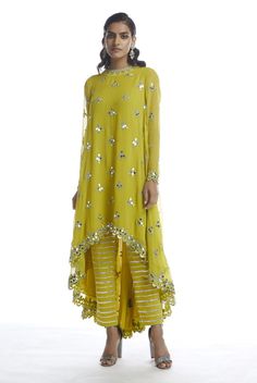 Vvani By Vani Vats-Moss Green Kurta With Trousers-INDIASPOPUP.COM Tailor Design, Vani Vats, Dhoti Pants, Dresses Indian, Embroidered Neckline, Indian Fashion Designers, Kurta With Pants, Kurta Set, Designer Gowns