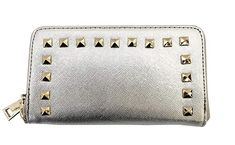 Chicastic Women Ziparound Stud Accent Saffiano Leather Wallet Designer Clutch Credit Card Holder Silver Disney Inspired Wedding, Stud Style, Designer Clutch, Disney Wedding, Working Woman, Credit Card Holder