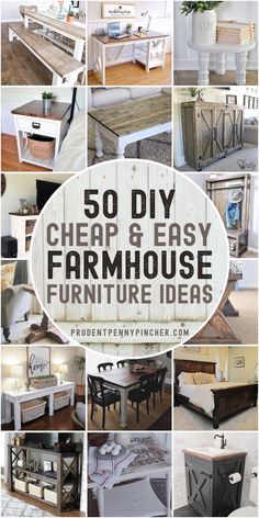 some furniture that is made out of wood and has the words 50 diy cheap and easy