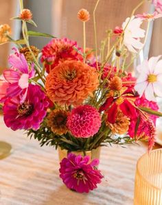 a vase filled with colorful flowers on top of a table