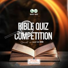 an open book with the words bible quiz competition on it