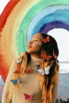 Butterfly Concept, Ethereal Fairy, Butterfly Hair Accessories, Painted Feathers, Rainbow Fairy, Butterfly Crown, Butterfly Aesthetic, Vibrant Butterfly