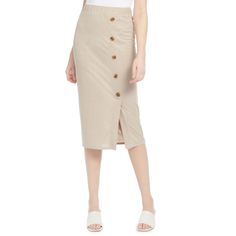 Decorative Buttons And A Sleek Silhouette Make This Pull-On Skirt From Bcx A Cool Choice For Day Or Night.. Casual Bottoms With Side Buttons For Spring, Casual Fitted Skirt With Side Buttons, Fitted Casual Skirt With Side Buttons, Casual Pencil Skirt With Button Closure, Casual Skirt With Side Buttons For Spring, Beige Skirt With Button Closure For Day Out, Side Button Skirt, Royal Blue Skirts, Tan Pencil Skirt